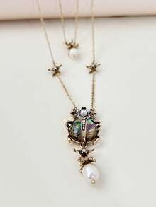 1 件时尚复古欧美昆虫与珍珠装饰项链，适合女性日常和沙滩穿着 - 彩色 - 查看 5