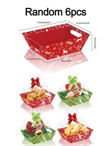 12pcs Christmas Party Baskets With Cellophane Bags, With Transparent Bags, Bows, Gift Baskets For Gifts Empty, Suitable For Christmas, Table Decorations, Birthdays, Wedding Parties - Multicolor - View 10