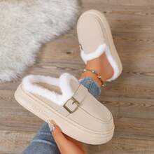 Chinelos Internos Antiderrapantes com Sola Grossa e Forro Felpudo, Sapatos Quentes e Felpudos para a Casa no Inverno