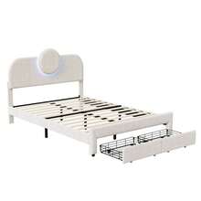 Letto imbottito per bambini 140x200 cm, letto matrimoniale per ragazze con 2 cassetti, struttura del letto con testiera regolabile in altezza a LED e rete a doghe, letto per ragazzi 140x200 in legno massello e velluto