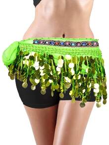 女士肚皮舞臀巾裹裙，带亮片流苏，迷你裙装，适合泰国/阿拉伯舞者