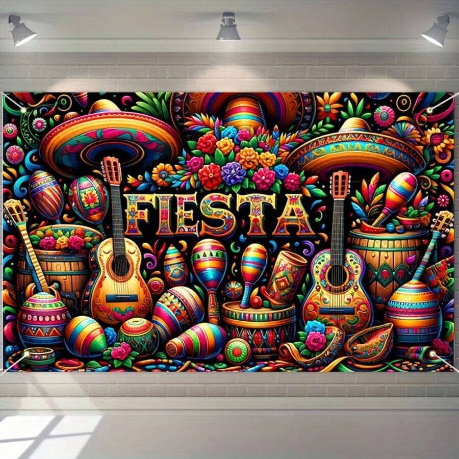 Pancarta de celebración de carnaval - Decoración vibrante con estilo mexicano, perfecta para fiestas y días festivos, sin necesidad de electricidad