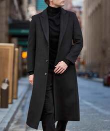 Men's Winter Trench Coat Single Breasted Notched Lapel Peacoat Slim Fit Business Long Jacket Overcoathalloween - màu đen - Xem 10