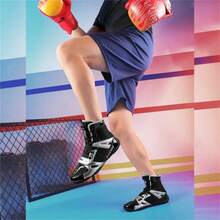 男士摔跤鞋、高帮搏击拳击鞋、训练鞋、跆拳道靴、健身武术鞋、高品质专业男士运动鞋、舒适防滑耐穿透气踝部支撑鞋，带纹理鞋底 - 黑色 - 查看 8