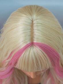 7JHH WIGS Long Wave Blonde & Pink Highlight Wigs For Women - Loose Fluffy Wavy Curly Wig With Bangs, Full Machine High Density Synthetic Heat Resistant Fiber Hair, Exaggerated Style Anime Halloween Costume Wigs For Cosplay Wear, Masquerade Ball & Music Festival Carnival Party Use 26 Inch - 粉色 - 查看 7