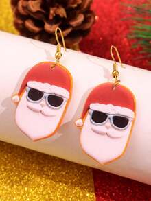 1 Pair Acrylic Santa Claus Christmas Earrings, Cute Gingerbread Base With Christmas Elements, Unique Party Earrings, Holiday Gift For Women
