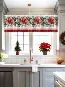 1 Set Christmas Gift Christmas Snowman, Reindeer, Christmas Tree Atmosphere Decorative Sheer Curtain, Translucent Kitchen Window Curtain, Suitable For Living Room And Bedroom, Doorway, Kitchen Window, Noise Reduction, Christmas Decor Rod Pocket Sheer Curtain