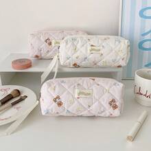 1 pieza Bolsa de almacenamiento de brochas de maquillaje con diseño de oso lindo, organizador de escritorio de alta calidad DIY, estuche para lápices de papelería para estudiantes