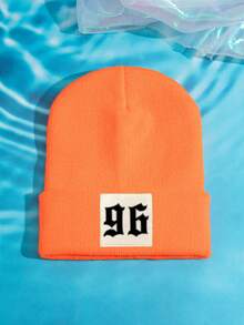 1pc Unisex Outdoor Casual Fashion Knit Beanie Hat With 96 Numeric Print, Warm & Comfortable, Suitable For Daily Wear