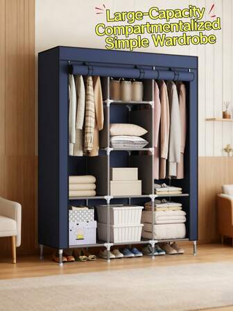 1 件多层便携式衣柜，易于组装，大容量卧室防尘收纳柜，节省空间，简单的衣服和床上用品收纳，防尘罩让卧室整洁，适合出租屋和居家