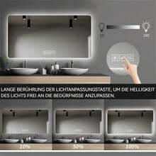 Badspiegel-mit-Beleuchtung 120x60cm, Dimmbar, 3 Farbtemperaturen 3000K-6000K, Badezimmerspiegel mit Entfoggen, Speicherfunktion, LED-Spiegel-Bad, HD Hartglas, Horizontal/Vertikal