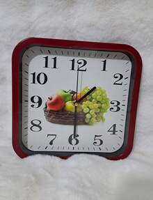 RELOJ DE PARED CUADRADO, SEGUNDERO CON FONDOS FRUTALES DE 24 CM - Rojo - Ver 3
