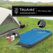 Intex 60411E TruAire Luxury Camping Mattr: FiberTech PunctureResistant Laminate QuickFill USB Air Pump 300lb Weight Capacity Twin Size Blue