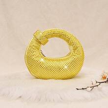 Elegant Women's Sparkling Crescent Moon Clutch Bag, Rhinestone Embellished Party Bag, Abacus Bag, Slouchy Luxury Crystal Handbag, Glitter Bag, Small Banquet Bag, Interesting Gift For Women, Birthday Gift - Yellow - View 7