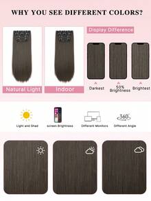 4 piezas/set Extensiones de cabello liso suave de 20 pulgadas, extensiones de cabello sintético liso grueso con clip para mujeres, piezas de cabello postizo con clip para toda la cabeza, extensiones de cabello sintético - Multicolor - Ver 10
