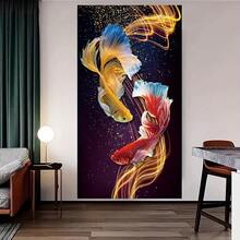 1 Pc Canvas Painting,Abstract Mallow Canvas Painting Wall Art Fish Poster And Print Living Room Decoration Cuadros Carp Picture , Wooden Framed Art,High Quality ,Thickness 2. 25cm/1inch Wall Art Prints Poster Direct Hanging Decor For Home Gifts,Living Room, Bathroom, Bedroom, Kitchen,Bar,Office - 黑色 - 查看 5
