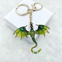 Retro Oil Dripping Cartoon Flying Dragon Pendant European And American Heavy Hip-Hop Diamond-Studded Cartoon Couple Keychain Accessories - Green - View 3