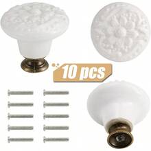 Zernmiarder Juego de 10 pomos de cerámica blanca para cajones de flores tiradores de clóset antiguos con tornillos para armarios cajones armarios y proyectos de bricolaje - Blanco - Ver 2