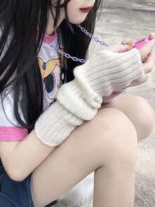 1 pieza Manoplas de punto de unicolor de manga media, prácticas para la protección solar al aire libre en primavera y otoño, elegantes y para los brazos, adecuadas para salidas y picnics diarios. Un regalo pensado para padres, madres y otros familiares y amigos durante Halloween, Navidad, San Valentín.