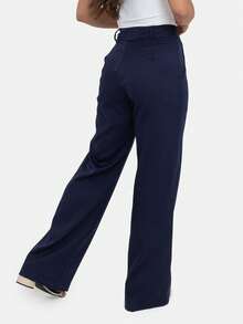 Simple Elegant Casual Polyester Zipper Pocket Button Daily Pants - Navy Blue - View 7