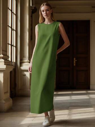 Solid Color Casual Minimalist Sleeveless Round Neck Bodycon Dress