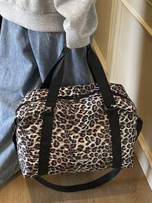 1 szt. Modna, swobodna torba podróżna w stylu uniwersyteckim, lekka i poręczna, składana, o dużej pojemności, z nadrukiem w panterkę, z oddzieleniem na rzeczy suche i mokre. Można nosić jako torbę na ramię lub przez ramię, a także z przenośną walizką. Szczególnie przydatna w podróżach służbowych i na wakacjach. Torba sportowa na siłownię. Torba podróżna, bagaż, na wakacje, wielofunkcyjna torba podróżna, unisex, torby weekendowe. - Brązowy - Zobacz 5