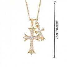 1PC New Elegant Double Cross Niche Design Versatile Punk Exquisite Women's Necklace Jewelry - 10-2090 Bạc - Xem 4