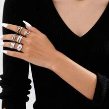 مجموعة من 6 خواتم مفتوحة منحنية غير متماثلة بسيطة للنساء، مثالية للعطلات والمواعيد والهدايا والاستخدام اليومي