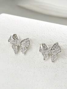 2只经典蝴蝶结锆石耳环，优雅珠宝配饰，适合青少年、婚礼、派对佩戴，也是送给女朋友、朋友、女儿的礼物。 - earring - 查看 11