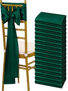 1/6/10 piezas Fundas de silla de satén, diseño de lazo con lentejuelas en color vino tinto, 7*108 pulgadas (disponible en vino tinto, verde oscuro o verde salvia). Adecuado para bodas, compromisos, fiestas, banquetes, cumpleaños, baby showers, Navidad, Acción de Gracias, graduaciones y otras celebraciones. También adecuado para recepciones de bodas, banquetes, fiestas, cumpleaños, baby showers, graduaciones y decoraciones de eventos temáticos. - Verde Oscuro - Ver 3