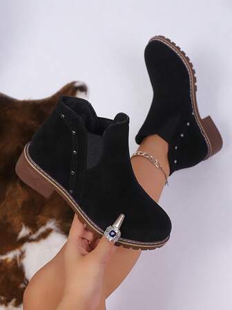 2025 Neue Herbst/Winter Elastische Strick Socken Stiefel für Damen, Vintage Gestrickte Mischung Mittelabsatz Chunky Sohle Knöchel Stiefel, Schlank & Stilvoll