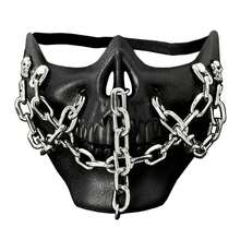 Men's Skull Steampunk Gothic Chain Half Masquerade Mask Cosplay Halloween - Black - View 5