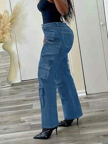 Women's Jeans, Y2K Style Women's Cargo Pants, Loose Casual Jeans, Straight-Leg Jeans, Suitable For All Seasons, Multiple Pocket Designs, Perfect For Going Out, Cocktail Parties, Parties, Christmas, Nightclubs, Banquets, Film Festivals, Cinemas, Balls, Cocktail Parties, Bars, Weddings, Graduation Ceremonies, Homeships, Birthday Parties, Rebellious Girls, Festival-Themed Parties, Going Out Outfits Streetwear, Fashion Shows, Dates, Going Out To Work, Country-Style Women's Wear, The Best Women Going Out, Ladies' Vacation Clothing, Pantalón Jean Mujer,Women Clothes,Jeans Para Mujer,Pantalones De Mujer Jean,Ropa De Mujer,Tall Jeans Women,Y2k Clothes,Going Out Outfits,Holiday Outfits For Women,Vacation Outfits Women,Club Outfits For Women,New Years Outfit Women,Holiday Outfits For Women - 藍色 - 查看 2