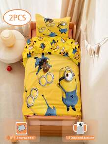 Minions 1/2 Peças Conjunto de Roupa de Cama com Tema Minions, Impressão 3D Dupla Face (1 Fronha Impressa em 1 Lado + 1 Edredom Impresso em 2 Lados), Conjunto para Berçário/Jardim de Infância, Edredom com Estampa Fofa Impressa Digitalmente, Roupa de Cama Infantil com Fronha para Bebês, Crianças Pequenas e Crianças, Fronhas de 33 * 45 podem ser vendidas separadamente, Combinadas com Óculos, Bananas e Outros Elementos, o Estilo é Alegre e Fofo
