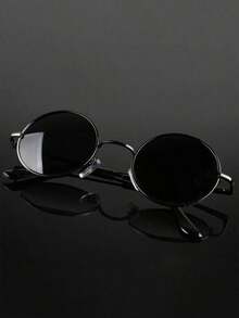 1 Piece Vintage Unisex Round Eyewear - Slim Decorative Frame, Alloy Material, Exquisite Craft, Lightweight Durable, Budget-Friendly Sleek Accessory For Summer Beach/Vacation/Outdoor/Travel/Driving/Fishing/Halloween, Men/Women/Teens & Fashion Enthusiasts - màu đen - Xem 1