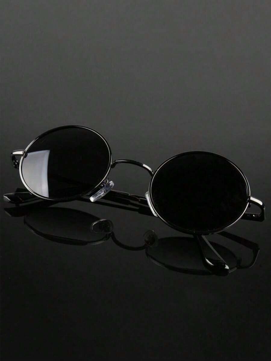 1 Piece Vintage Unisex Round Eyewear - Slim Decorative Frame, Alloy Material, Exquisite Craft, Lightweight Durable, Budget-Friendly Sleek Accessory For Summer Beach/Vacation/Outdoor/Travel/Driving/Fishing/Halloween, Men/Women/Teens & Fashion Enthusiasts - màu đen - Xem 1