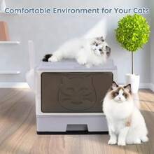 Large Enclosed Cat Litter Box With Lid CoverFoldable Cat Litter Box Hooded Odorless Cat Toilet With Litter Scoop Cat Self Groomer Deodorizer Filter Front Entry Top Exit Door Easy To Install And Clean