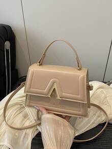 1 Nuova mini borsa alla moda con texture in tessuto PU di colore solido, borsa quadrata con chiusura a ribalta, stile occidentale semplice, elegante borsa a tracolla con cinturino regolabile e rimovibile.