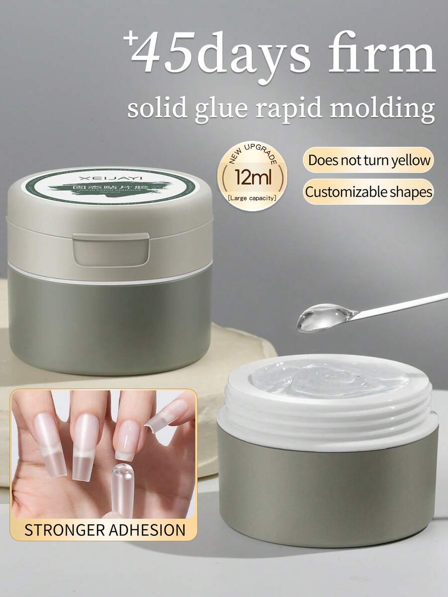 XEIJAYI 1支12毫升固体美甲胶水 - 强力粘合剂，适用于指甲板、3D美甲，需配合UV/LED美甲灯使用