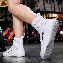 男士摔跤鞋、高帮搏击拳击鞋、训练鞋、踢拳靴、泰拳鞋、健身武术鞋、高品质男士专业运动鞋、舒适防滑耐用透气踝部支撑纹理鞋底 - 白色 - 查看 6