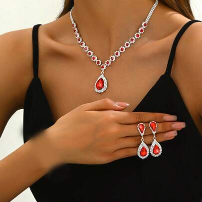 Set di gioielli da 3 pezzi con collana e orecchini floreali, adatto per feste, spose, Ringraziamento