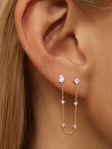 EleRunis 1 pieza Pendiente de plata de ley 925 con ajuste de garra y borla larga para cartílago y hélix, joyería para mujer para uso diario, boda, fiesta, compromiso, aniversario y Día de San Valentín