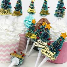 5pcs Christmas Tree Cake Flags, Cedar Tree Snowflakes, Stars, Letter Flags, Used For Christmas Parties, Birthday Parties, Christmas Decorations, Cake Decorations, Paper Cupcakes, Baking Desserts, Decorative Props