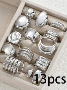 Juego de 13 piezas/3 piezas de anillos de declaración gruesos con diseño geométrico asimétrico elegante y minimalista, adecuado para vacaciones, fiestas, citas, regalos y uso diario