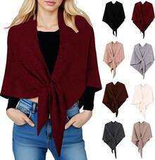 Shawl Wraps Women, Knitted Shawls And Wraps Cardigan Cape Wool Cashmere Shoulder Top Sweater Shawl Scarf - 紅色 - 查看 6