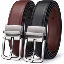 Men's Reversible Adjustable Belt - 1.25" Cut For Fit, 2 Sides In 1 Belt, Ideal For Gifts - 黑色/古咖啡色1033 - 查看 2