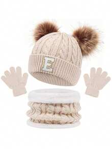 3pcs/Set Kids 26 Letters Decor Pom Pom Decoration Casual Warm Outdoor Versatile New Year Gift Beanie, Scarf And Gloves Set - 26 Letters - View 16