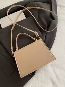 1 Nuova mini borsa alla moda con texture in tessuto PU di colore solido, borsa quadrata con chiusura a ribalta, stile occidentale semplice, elegante borsa a tracolla con cinturino regolabile e rimovibile.