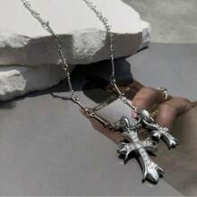1PC New Elegant Double Cross Niche Design Versatile Punk Exquisite Women's Necklace Jewelry - 10-2090 Bạc - Xem 6