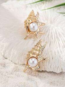 1 Pair Shell Earrings Summer Beach Style Sea Snail Conch Earring Vocation Style Faux Pearl Boho Jewelry For Women